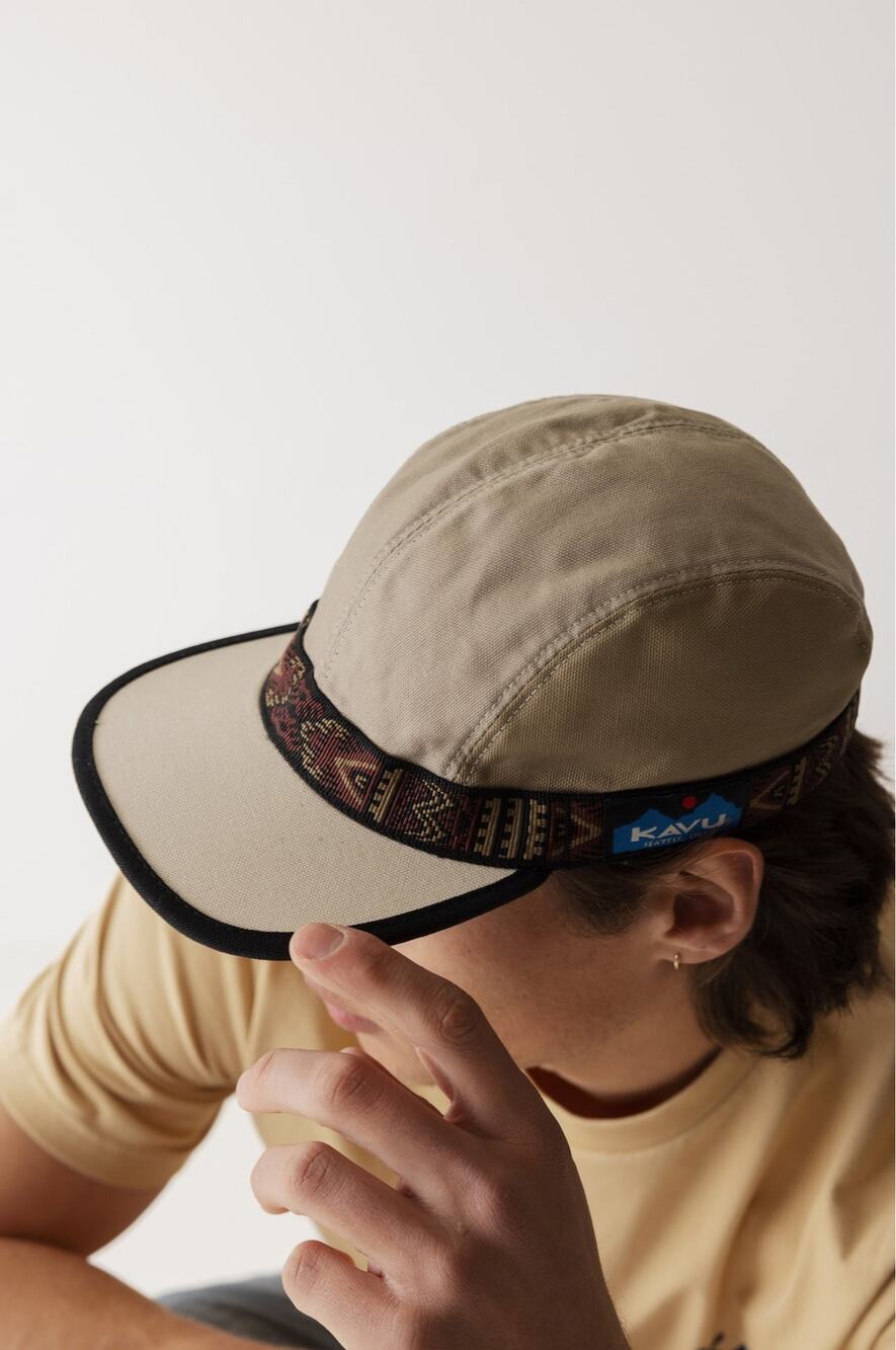 VTG KAVU Made in USA Tan Beige Aztec Geometric Strapcap Hat M Gorpcore Unisex